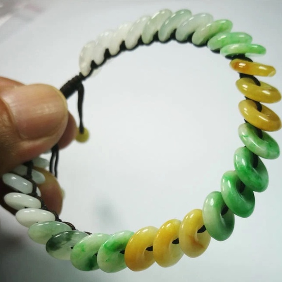 NATURE GRADE "A "BEAUTIFUL GREEN YELLOW 9MM BEADS JADE BEADS JADEITE BRACELET - Picture 7 of 9